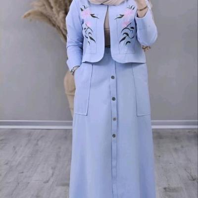 ست کت دامن مجلسی زنانه مدل ثنا جنس لنین آنزیم شده اعلا گلدوزی