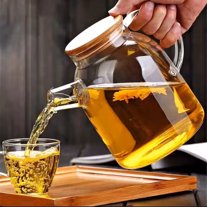 قوری پیرکس وارداتی درب بامبو شعله مستقیم یک و نیم لیتری 