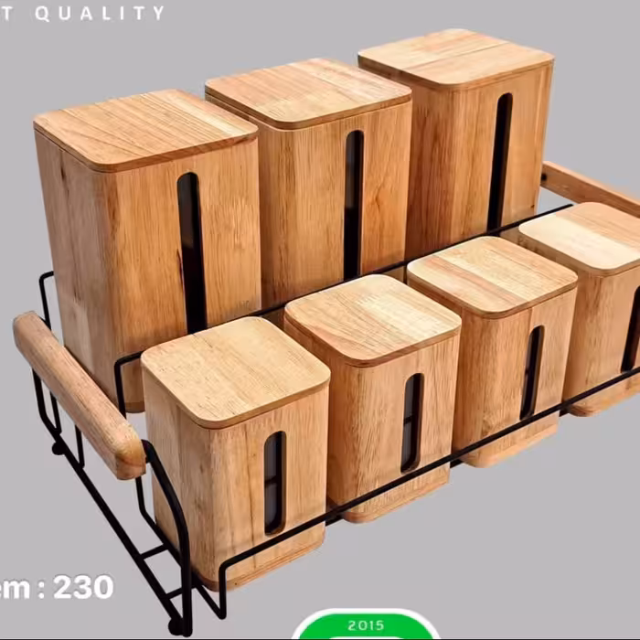 ست پاسماوری و ادویه 7 پارچه استندار چوب رابروود 