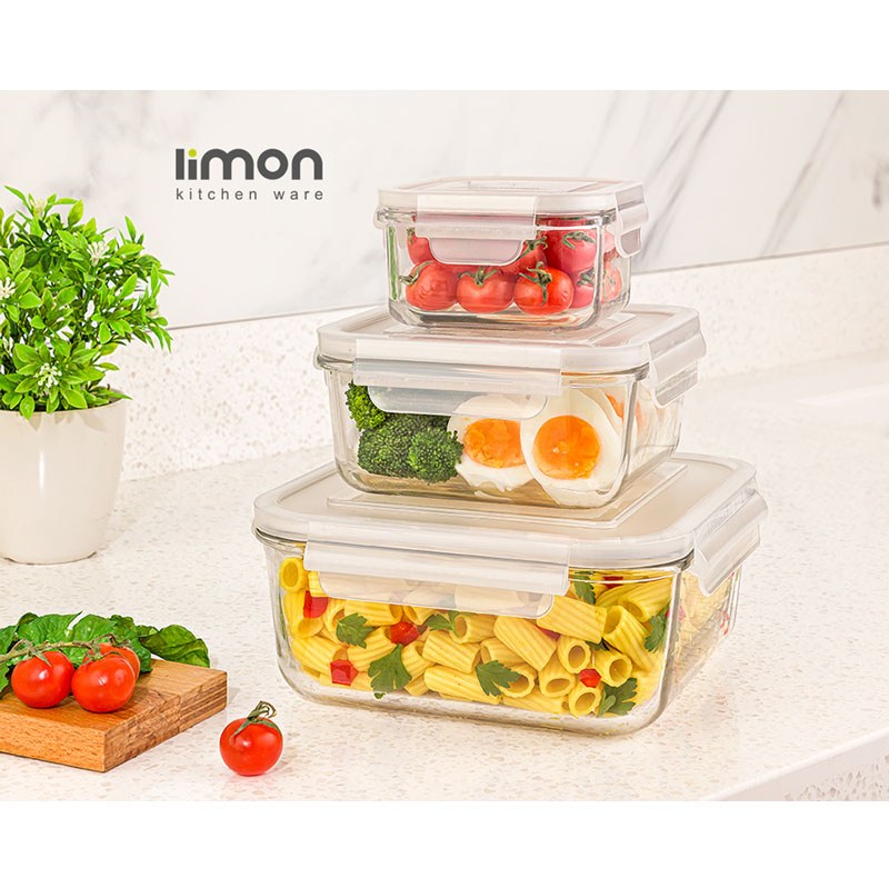 ظرف نگهدارنده مربعی لیمون مدل 2048 مجموعه 3 عددی