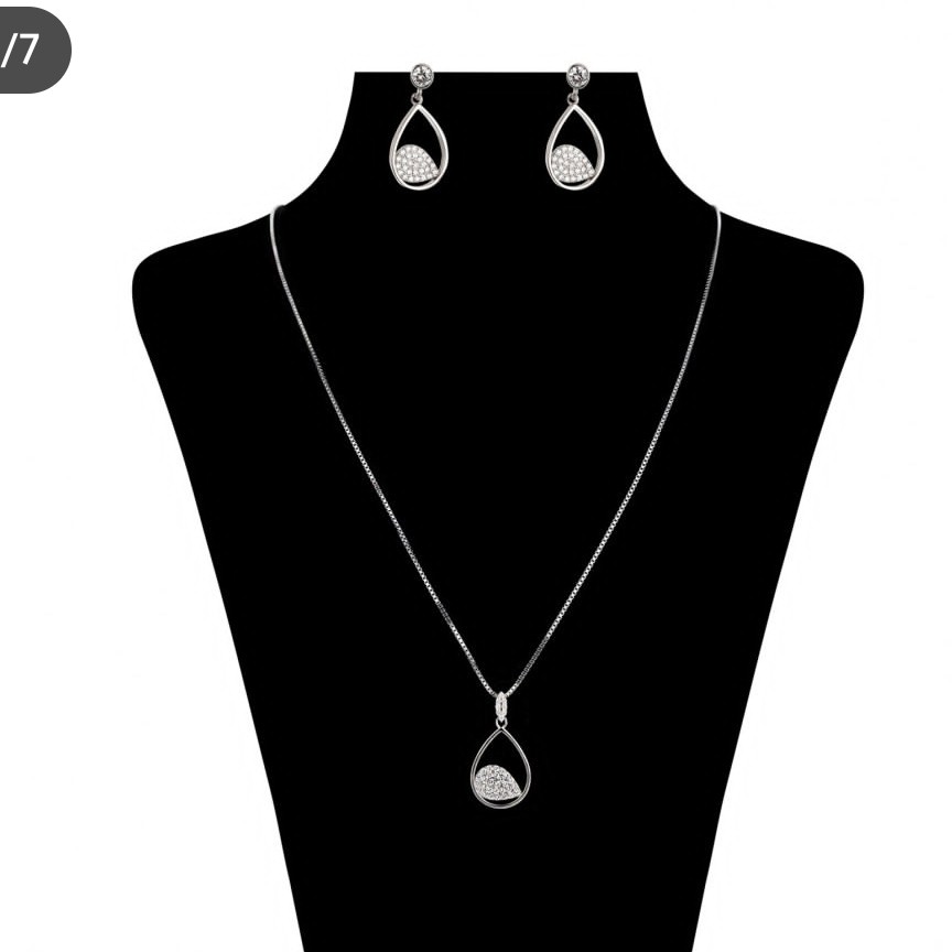 نیم ست نقره طرح قطره، عیار 925، گالری رویتال، نگین کریستال میکرو زیر کنیا