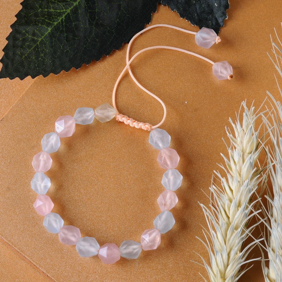 دستبند جید تراش استار صورتی ابی