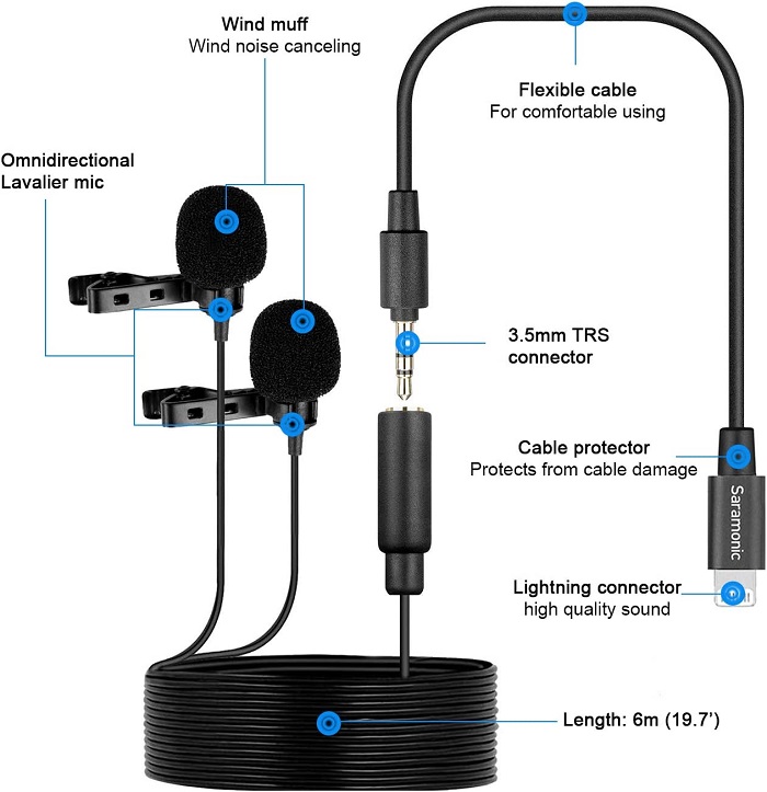 میکروفون یقه ای لایتنینگ سارامونیک Saramonic Digital Dual-Head Lavalier Microphones LavMicro U1C