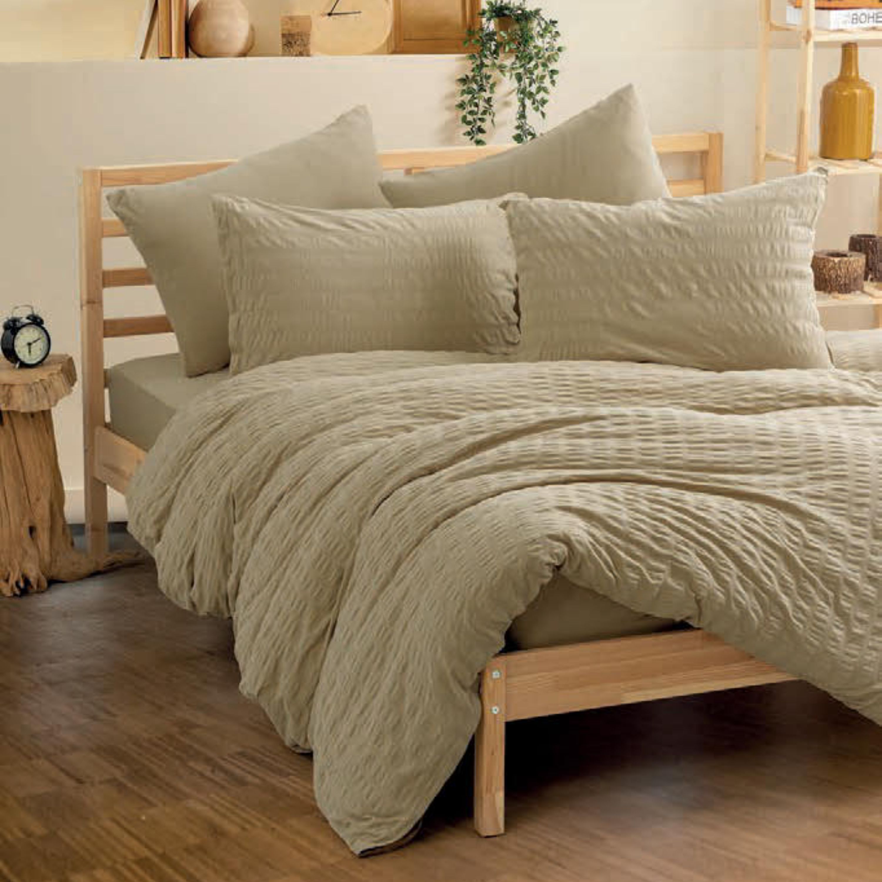 ست ملحفه کاتن باکس مدل Crepe Bej  دو نفره 4 تکه