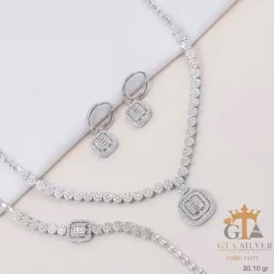 سرویس جواهر امرالدکات نقره اصل عیار 925 روکش طلا کد 11171