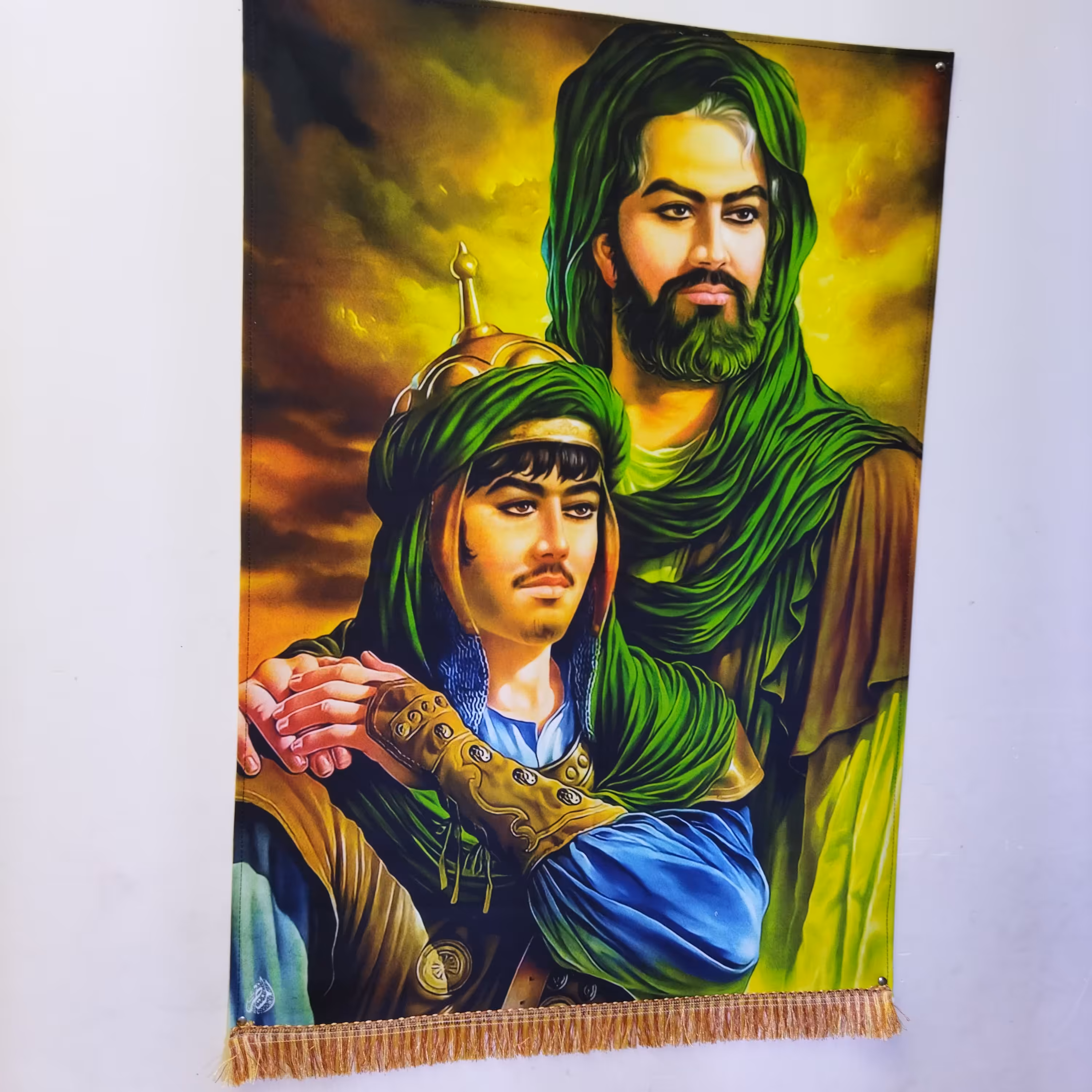 تمثال مخمل حضرت علی اکبر و امام حسین علیه السلام.شمایل حضرت علی اکبر  علیه السلام