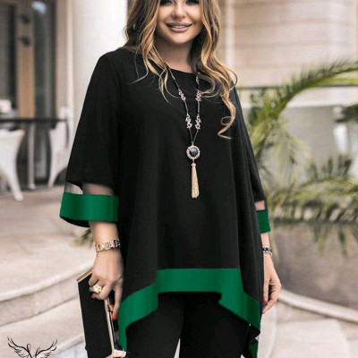 تونیک مجلسی یقه گرد آستین سه ربع سایز بزرگ