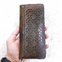 کیف پول چرم قهوه ای پتینه طرح دار مدل WS69