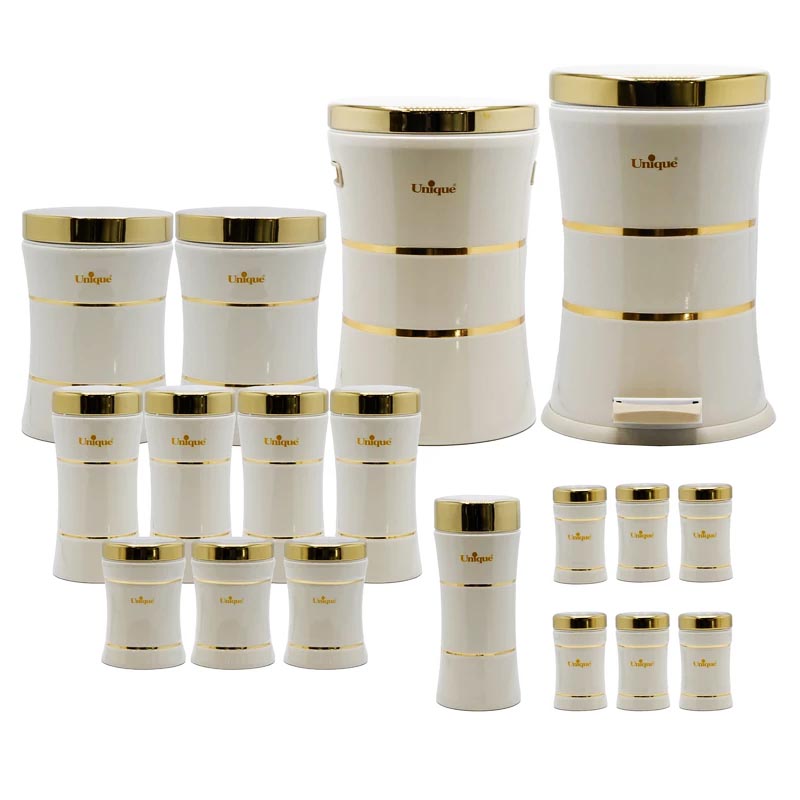 سرویس یونیک 18 پارچه کمر باریک کرم درب طلا 4690