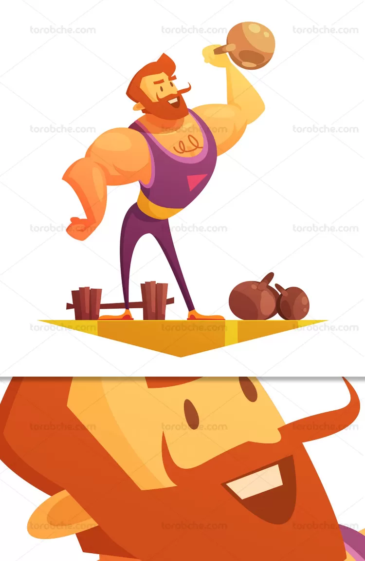 وکتور مرد بدنساز بصورت کاراکتر | گرافیک با طعم تربچه