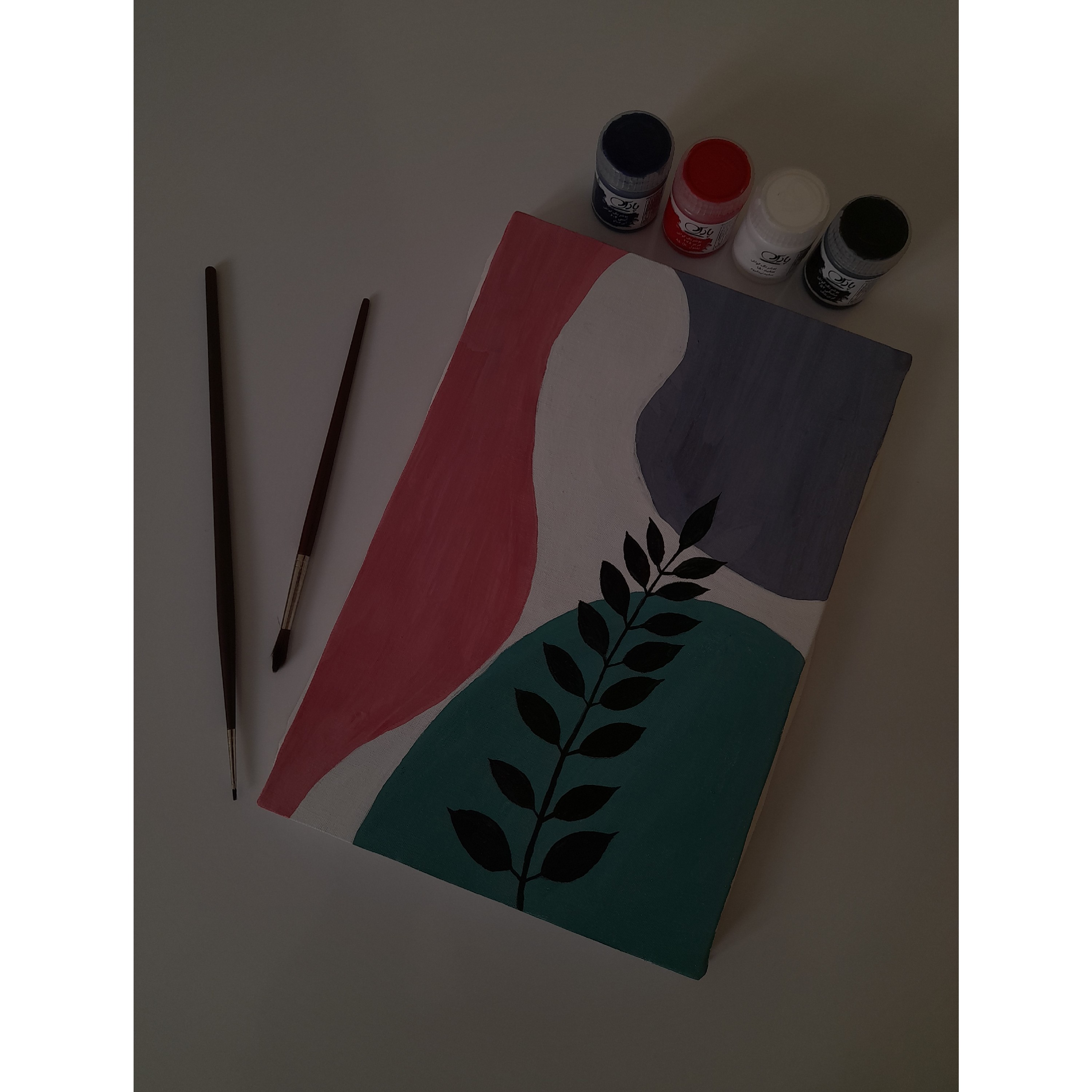 تابلو طرح مینیمال رنگ صورتی سبز  بنفش سایز 30 در 20