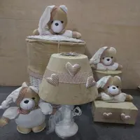 سبد لباس کودک سایز بزرگ بهمراه سطل زباله و جادستمال کاغذی و آباژور کودک خرس نانان اکسسوری هیوادگالری