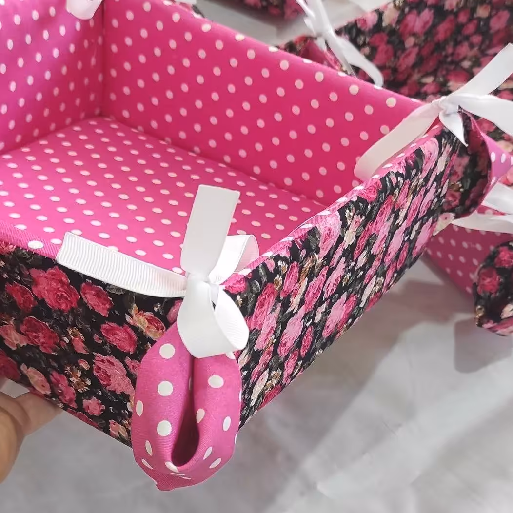 سبد نان پارچه ای مربعی جنس کتان نخ