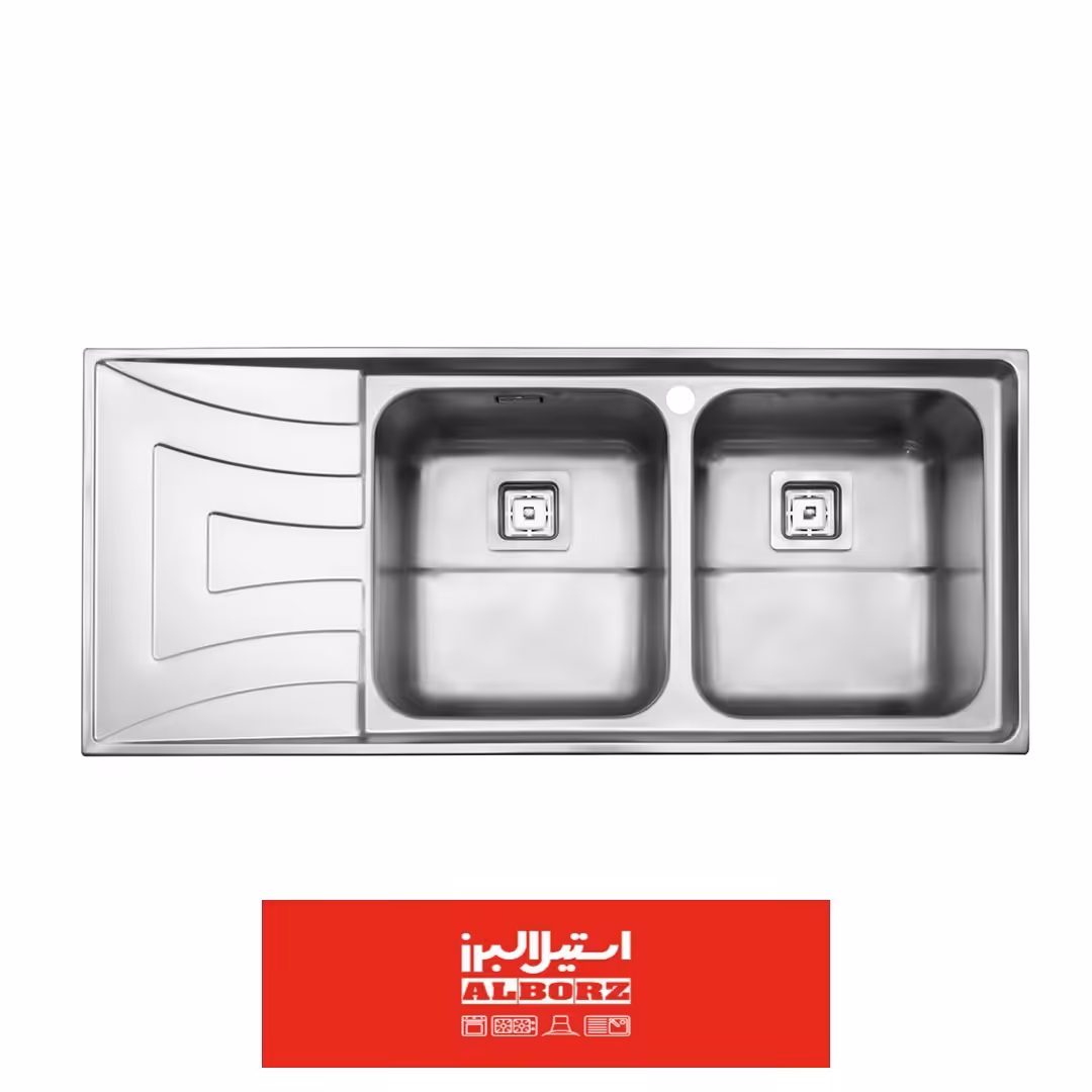 سینک ظرفشویی 2 لگنه فانتزی استیل البرز  736 توکار - لگن راست - تخفیف ویژه