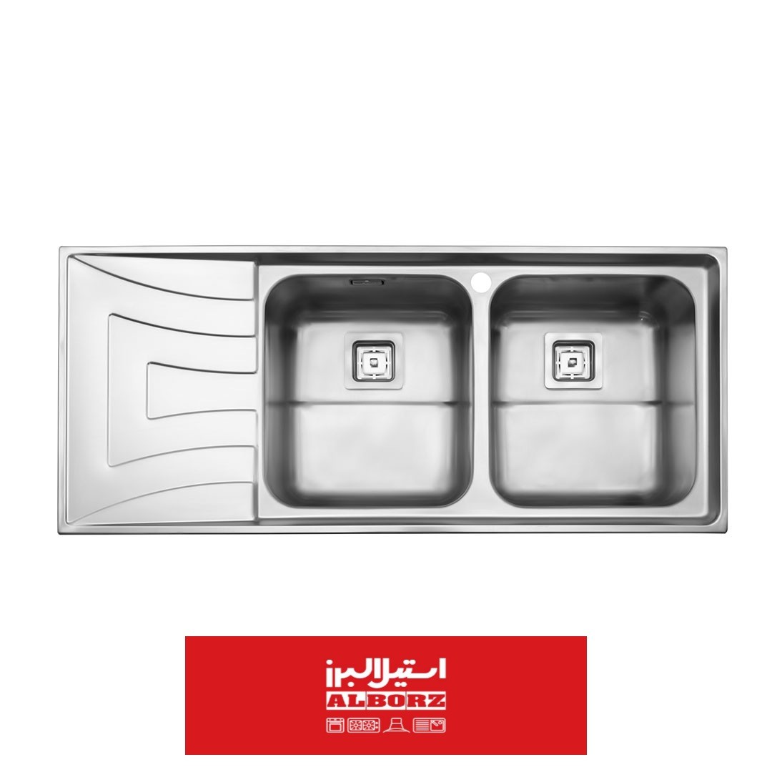 سینک ظرفشویی 2 لگنه فانتزی استیل البرز  736 توکار - لگن راست - تخفیف ویژه