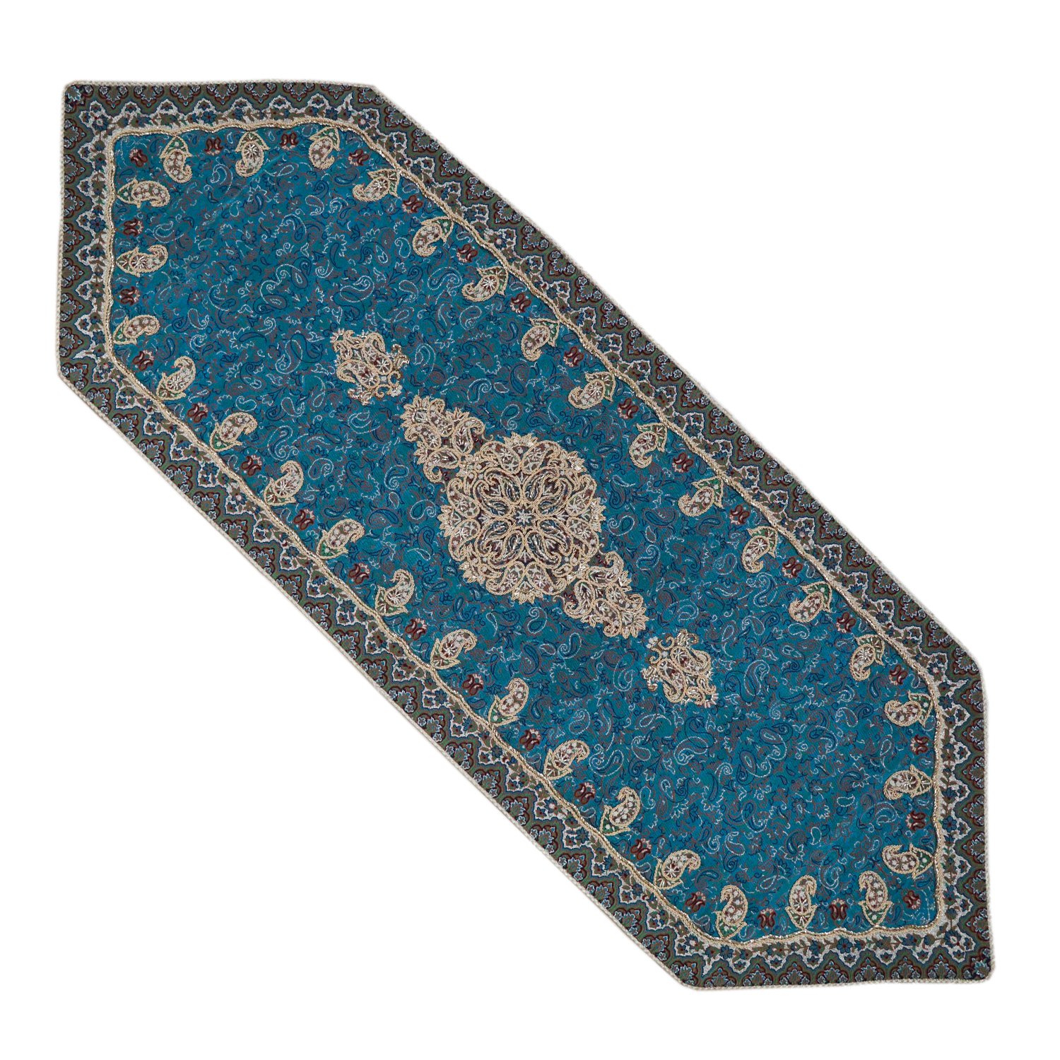 رومیزی ترمه رانر ابریشمی سرمه دوزی شده برند هاشمی کد 02