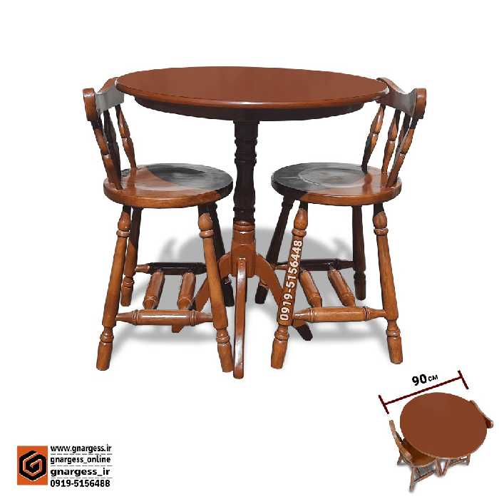 میز ناهارخوری چوبی دو نفره مدل خراطی