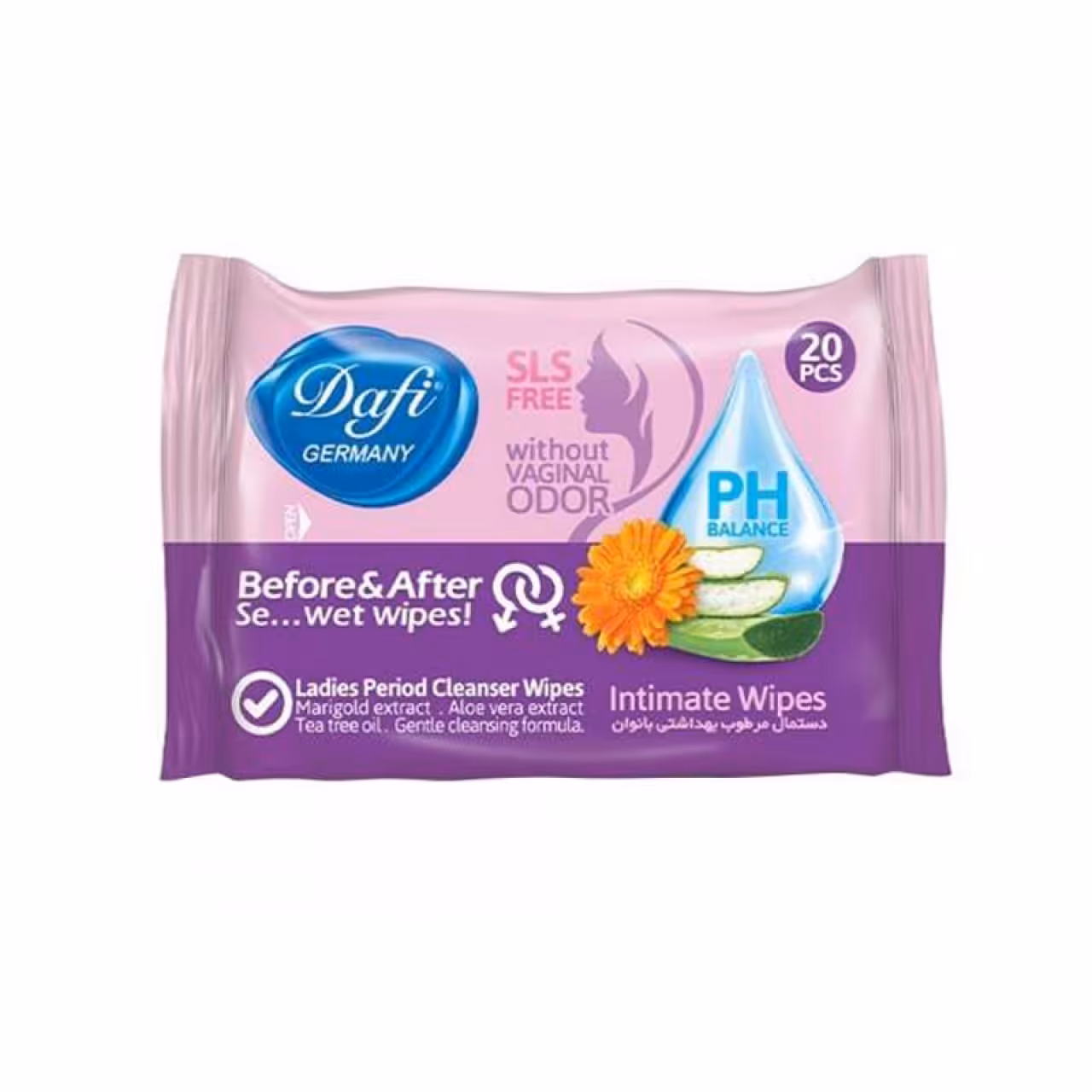 دستمال مرطوب بهداشتی بانوان دافی مدل Period Cleanser بسته 20 عددی