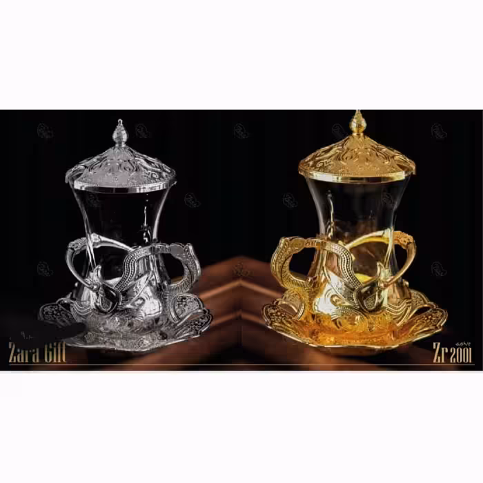 سرویس چای خوری زارا گیفت یک دست برند اورجینال  اصل ترکیه در 2رنگ طلایی و  نقره ای سیلور ترک سوغات کربلا