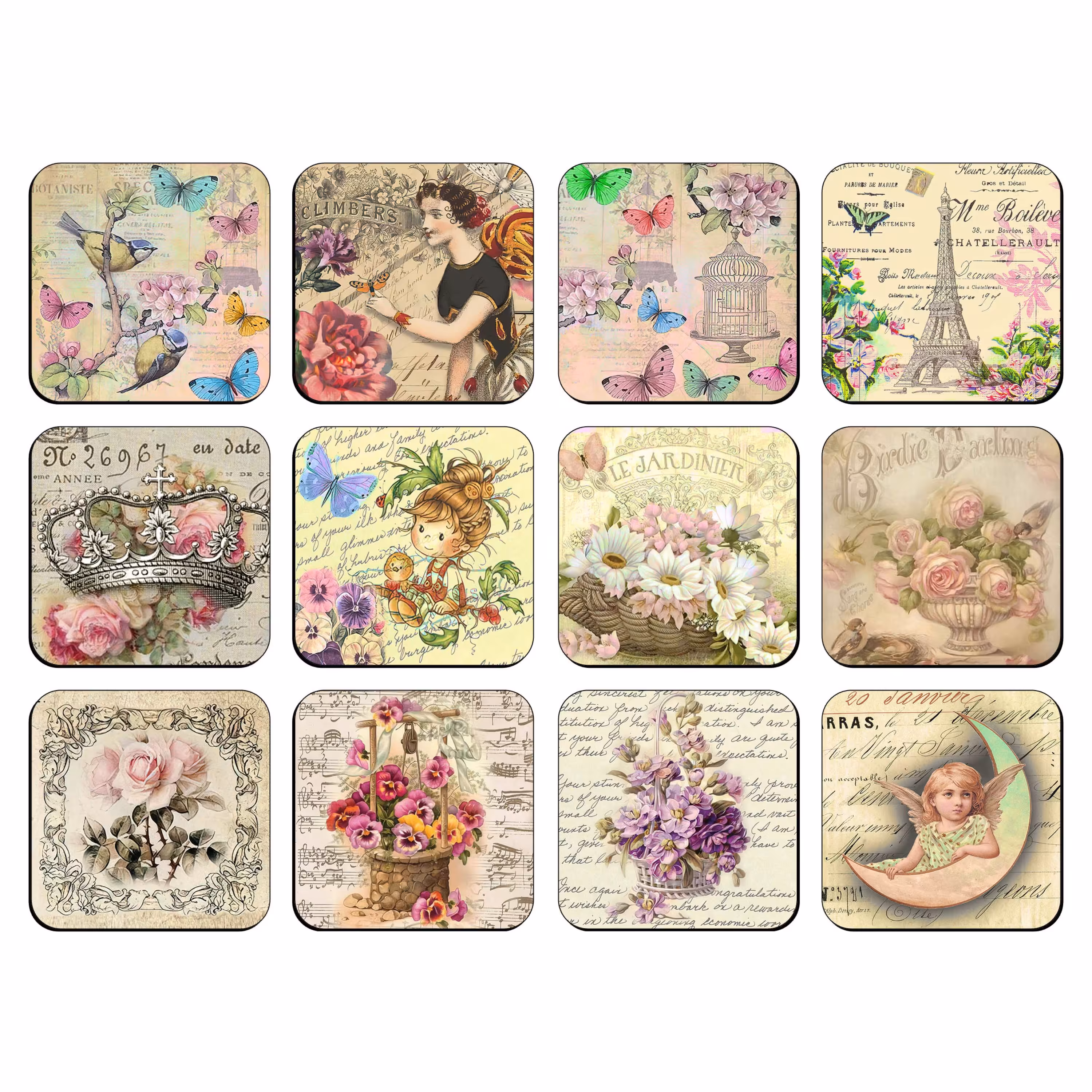 زیر لیوانی طرح دکوپاژ مدل C119 مجموعه 12 عددی