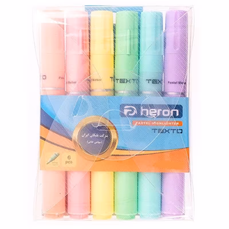 ماژیک هایلایتر فسفری رنگ پاستلی هرون پلیکان 6 عددی