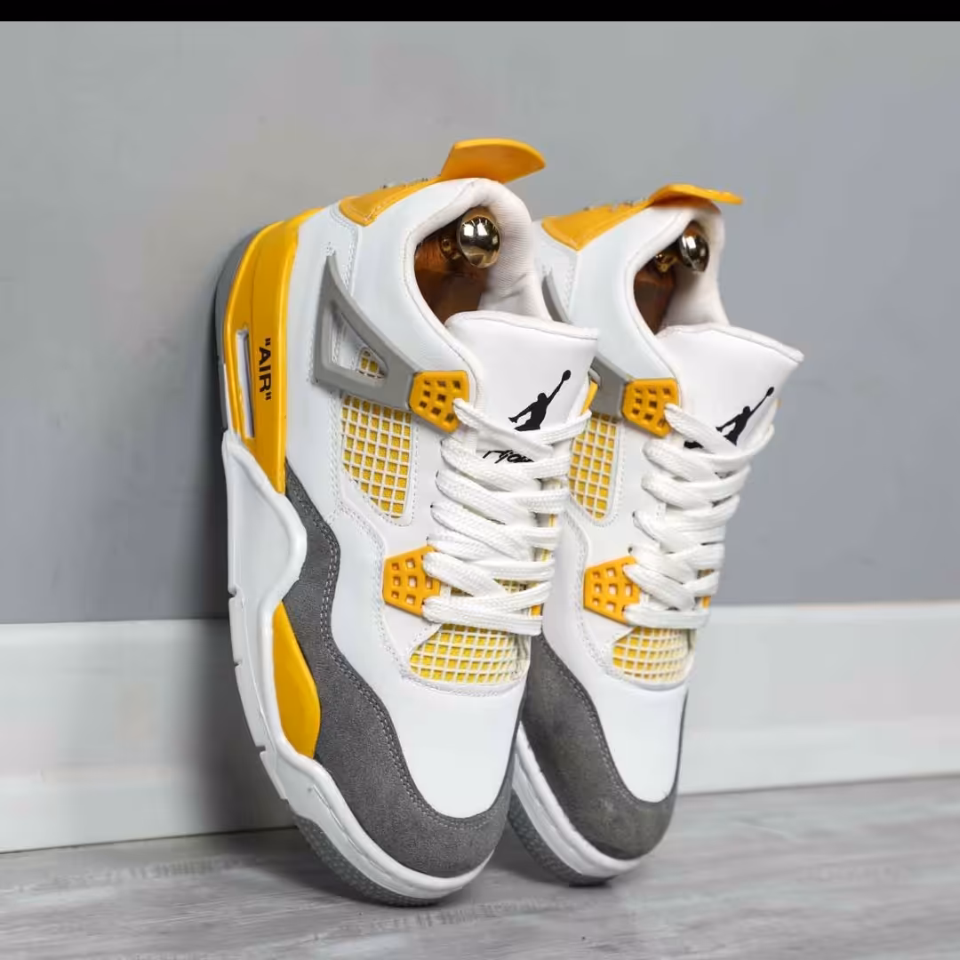 نایک ایر جردن 4 رترو سفید طوسی زرد Nike Air Jordan 4  باتیس بوتیک