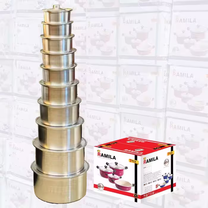 خرید و قیمت سرویس 10 قابلمه روحی  سایز 36 تا 14 سانت - تولیدی قابلمه روحی در ایران -aluminium cookware factory