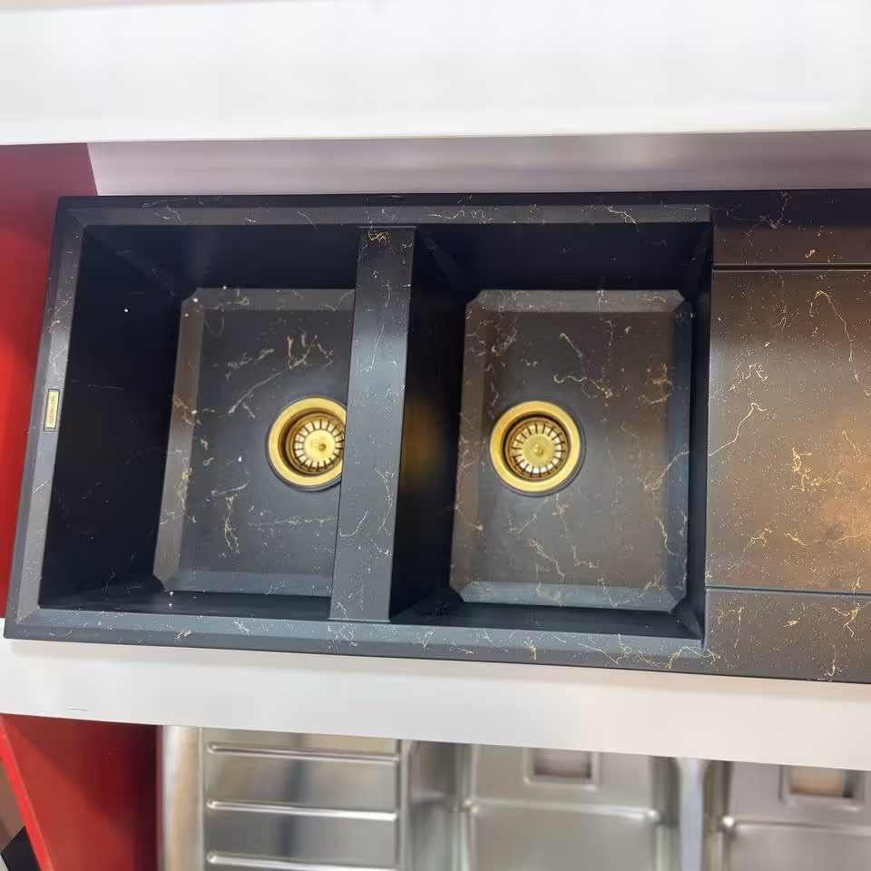 سینک گرانیتی مشکی  رگه طلایی دولگنه سینی دار