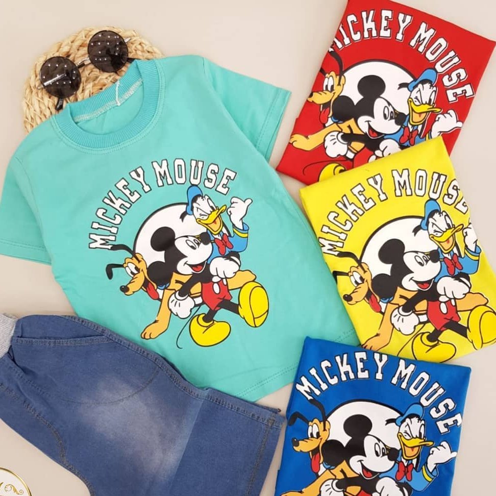 ست تیشرت و شلوارک لی دخترانه و پسرانه طرح میکی موس