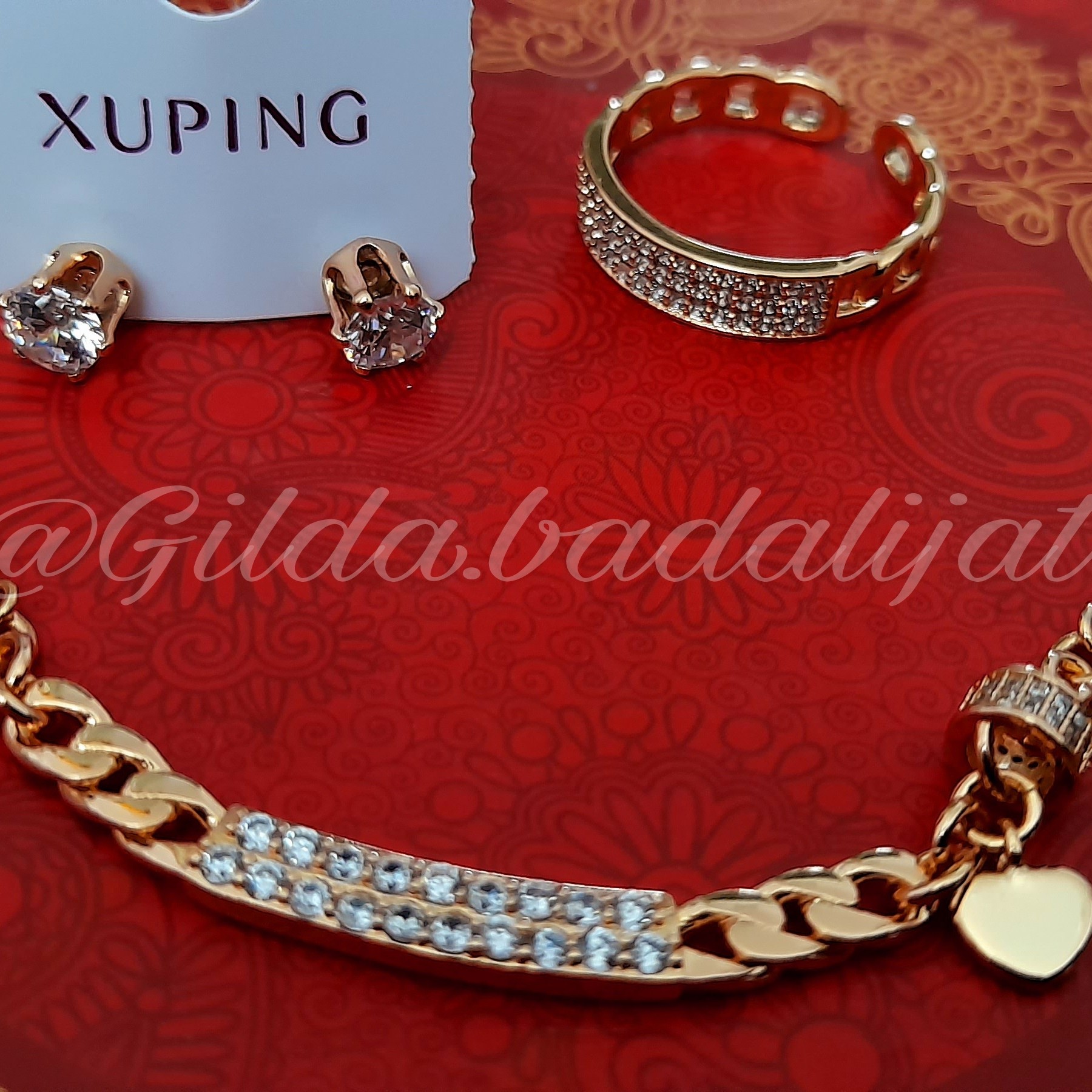 ست کامل کارتیر شامل دستبند و انگشتر و گوشواره نگین دار  خرجکار بدون ریزش جداگانه نیز فروخته میشود