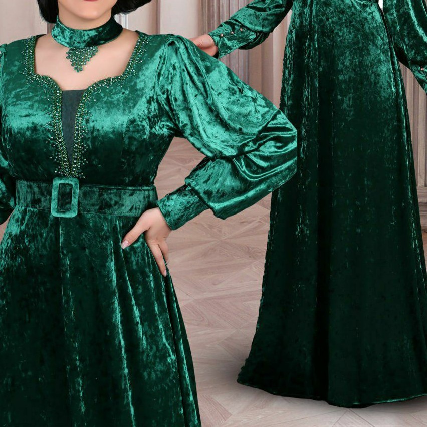 پیراهن مجلسی ماکسی مجلسی زنانه جنس مخمل آینه ای ترک درجه یک