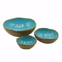 ظرف پذیرایی جنس سفال لعابی  ست سه تکه کاسه فیروزه ای مناسب هدیه و دکور