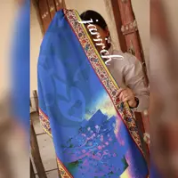 شال نیلا شال هنری شال آبی شال کالیگرافی شال تذهیب هنر هنرمند هنری شال خاص شال مجلسی شال نخی گالری جریره روسری ایرانی