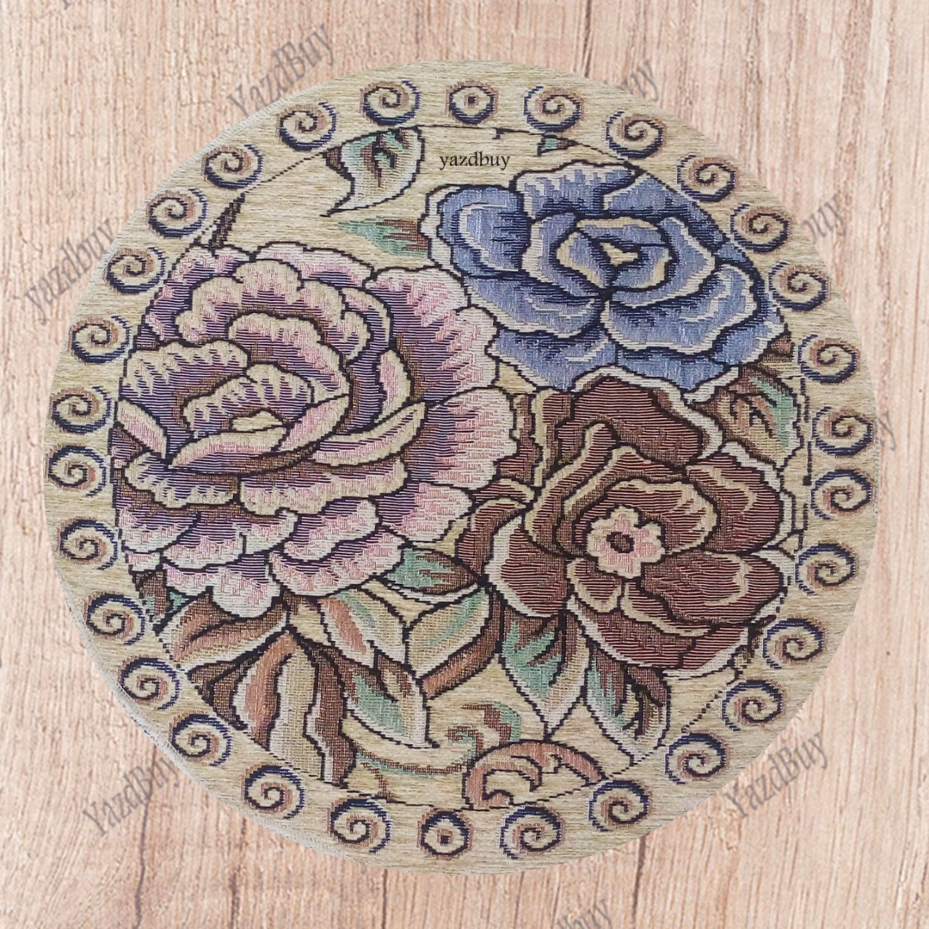 رومیزی مخمل گِرد طرح گل رز فانتزی