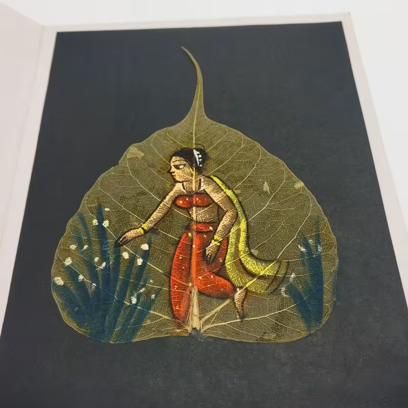 نقاشی قدیمی بر روی برگ انجیر طبیعی (هندی) شماره 6