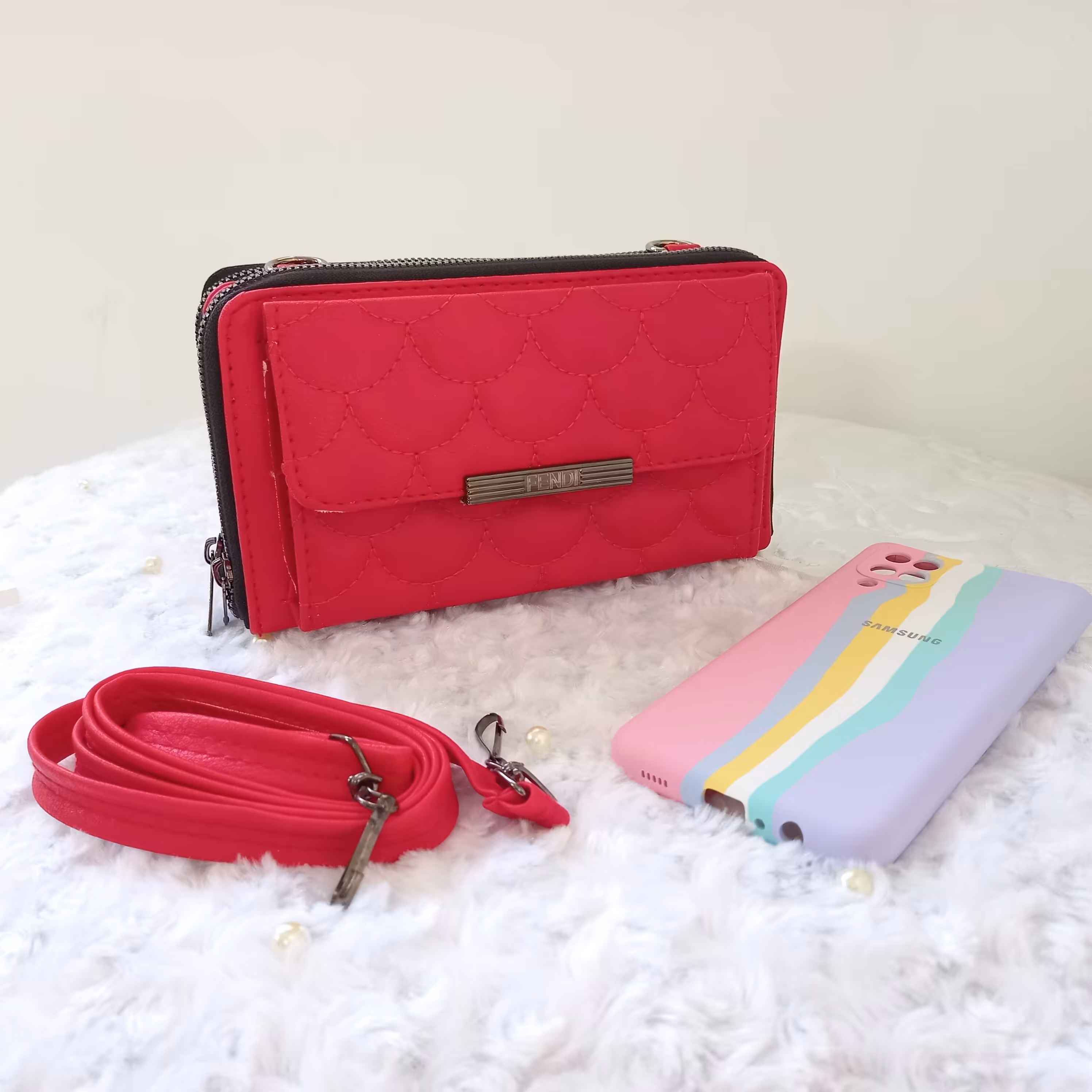 کیف دوشی دخترانه مجلسی دو زیپ چرم گلدوزی 