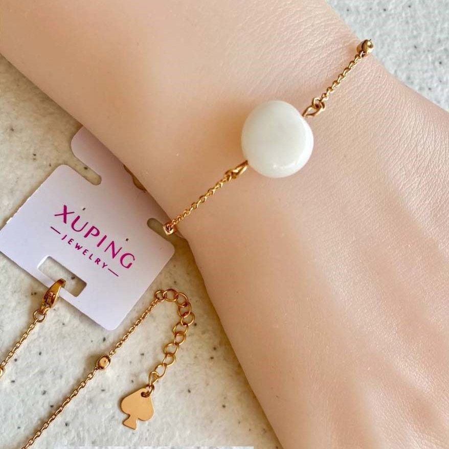 دستبند ژوپینگ زنجیر طلایی با طرح سنگ صدفی 