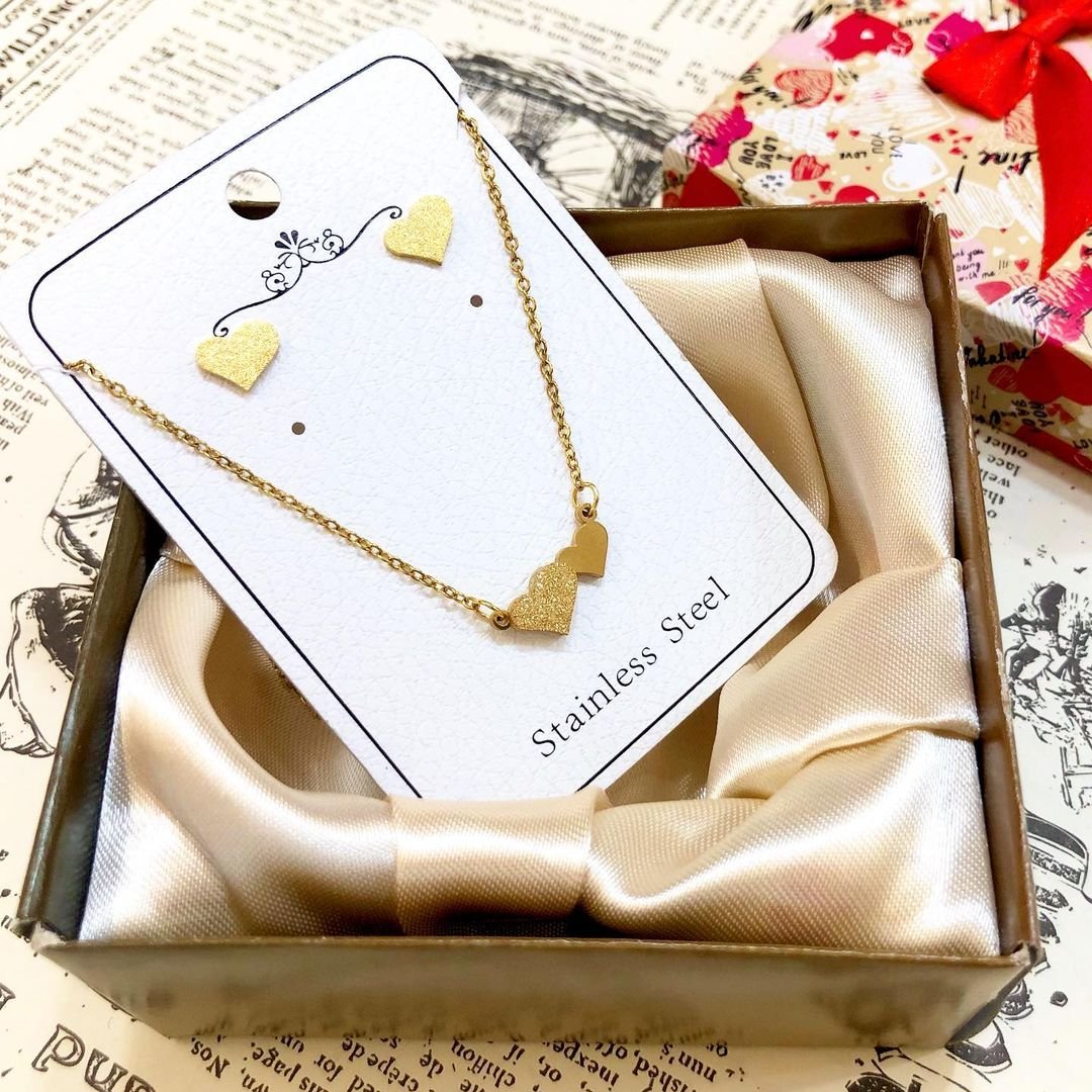 سه طرح نیم ست ظریف قلب دوتایی و سه تایی استیل طرح شنی زنانه دخترانه