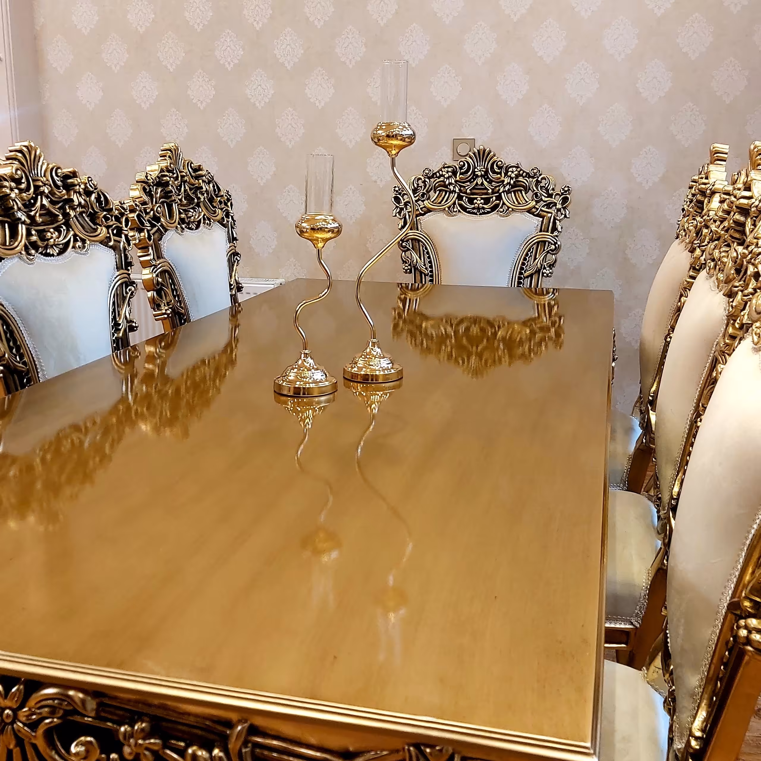 شمعدان فلزی طلایی طرح نارون ست دو عددی با ارسال رایگان(عالیجناب) 