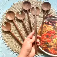 قاشق سالادخوری چوبی دستساز بارلی(ست 2 تایی) مدل لیا کد bar0240 چوب گردو 25 سانتی