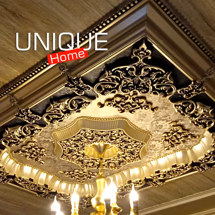 گل سقفی و دور لوستری مستطیل پیش ساخته. طلایی جدید شاپان با چرم نقش دار