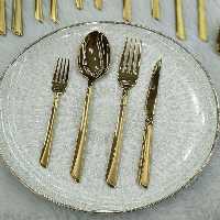 سرویس قاشق و چنگال  24 نفره 120 پارچه یونیک آلمان مدل ناخنی طلایی