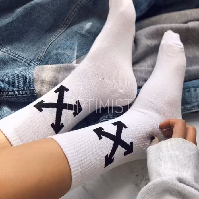 جوراب آف وایت ساقدار زمینه سفید اسپرت نخ پنبه Off-White