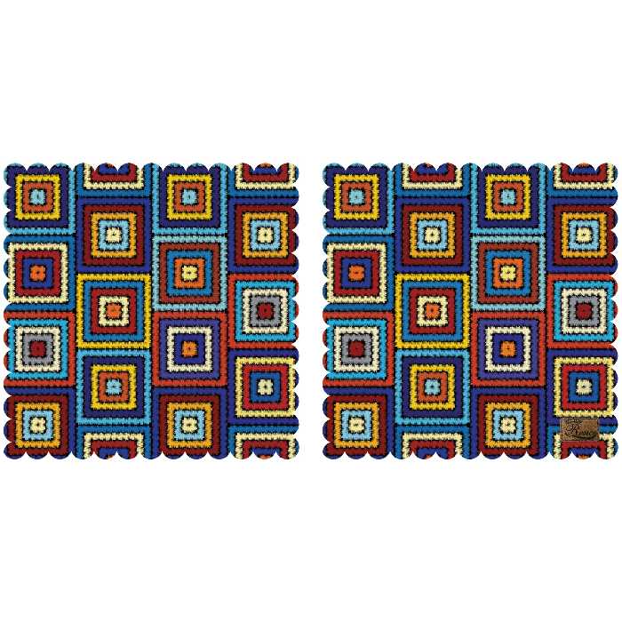 رومیزی مخمل طرح مربع رنگی دو عدد سایز 40 در 40 مدل T3-544 شرکت رنس