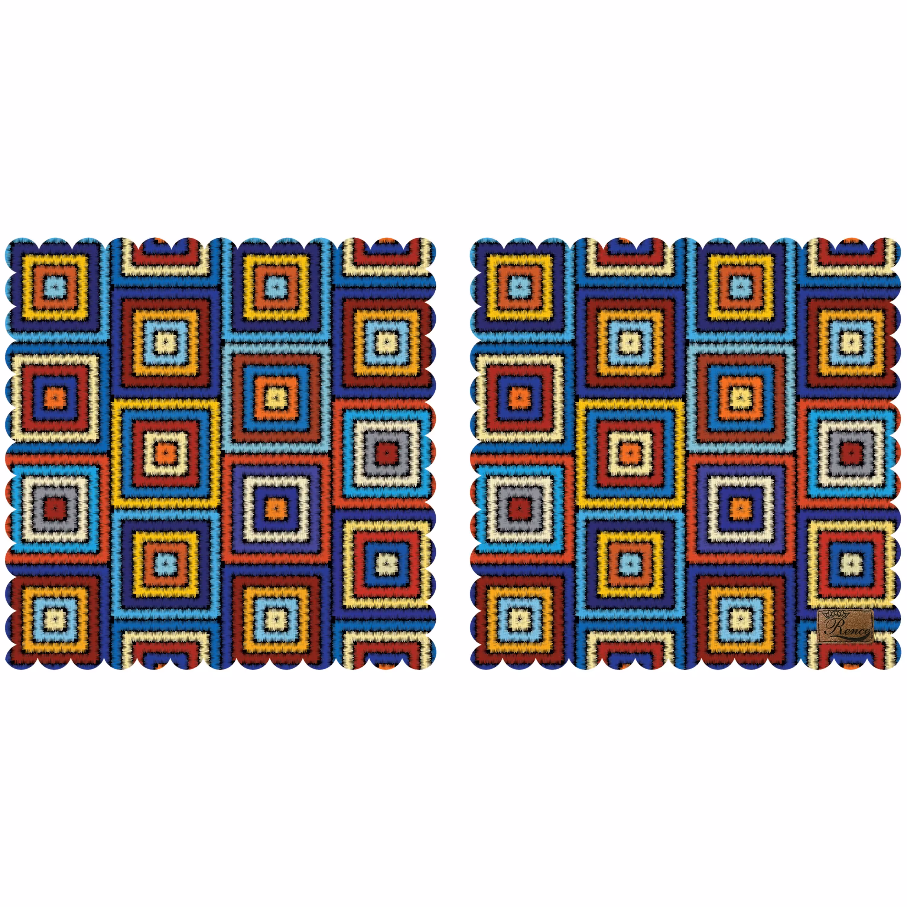 رومیزی مخمل طرح مربع رنگی دو عدد سایز 40 در 40 مدل T3-544 شرکت رنس