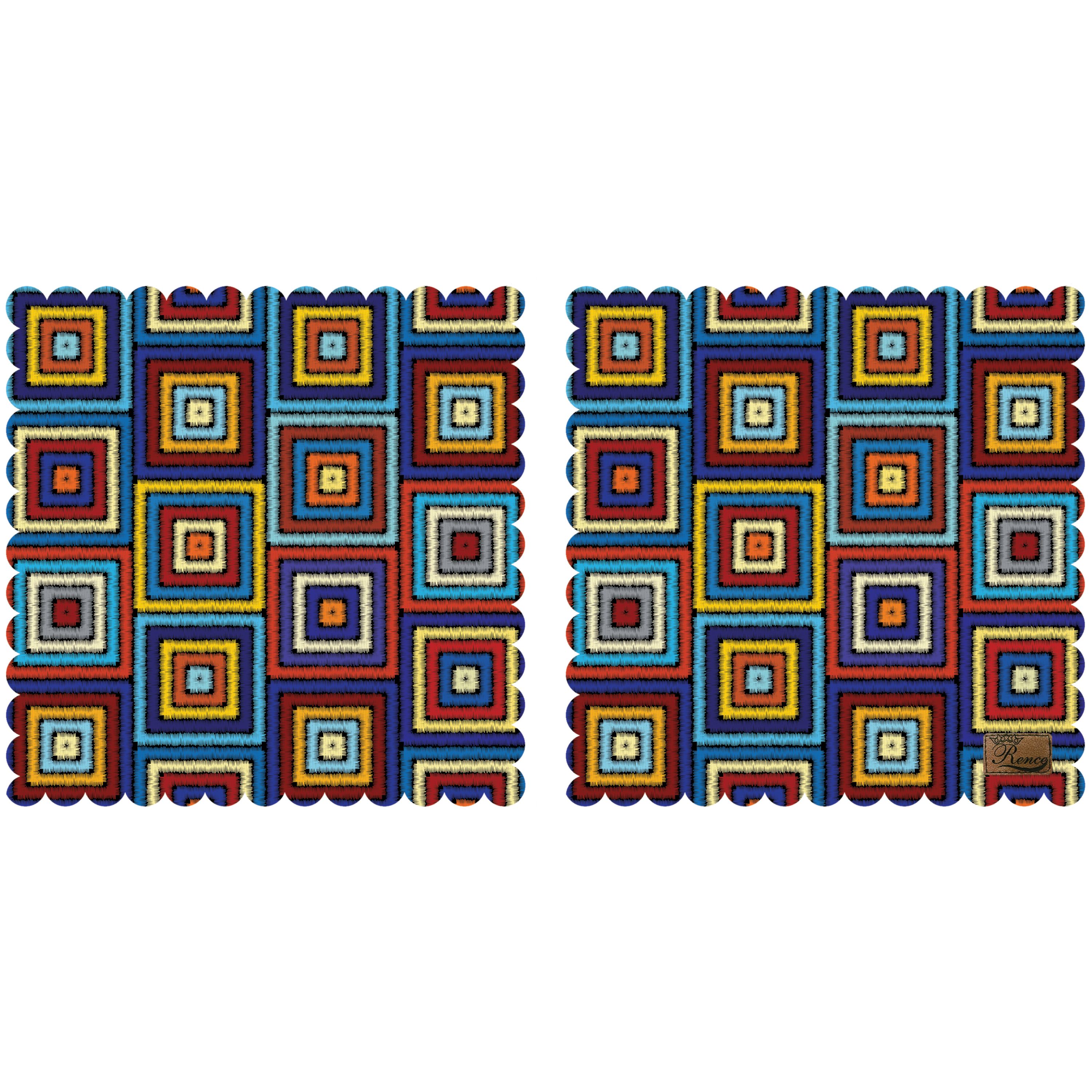 رومیزی مخمل طرح مربع رنگی دو عدد سایز 40 در 40 مدل T3-544 شرکت رنس