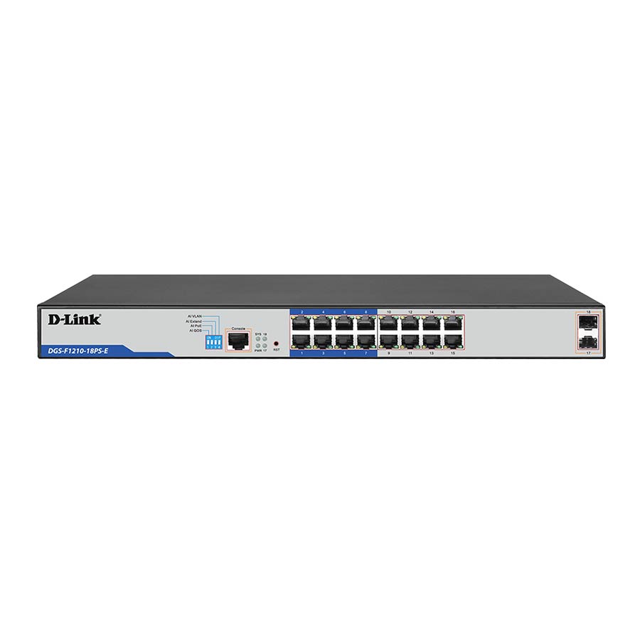 قیمت و خرید سوییچ 16 پورت گیگابیت و مدیریتی PoE دی لینک مدل DGS-F1210-18PS-E | یاس ارتباط
