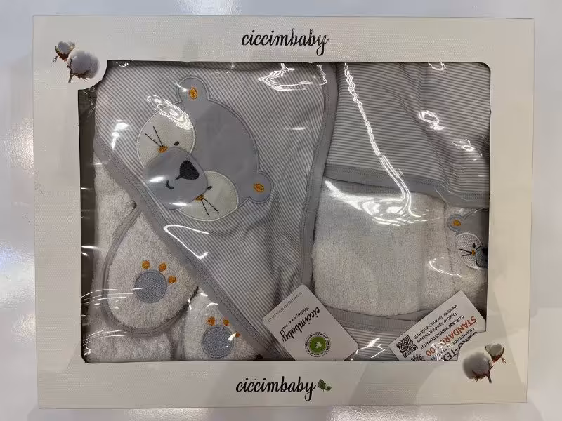 ست حوله نوزادی اورجینال ترکیه 4 تکه سوپر لوکس پسرانه رنگ طوسی  ciccimbaby 4PCS