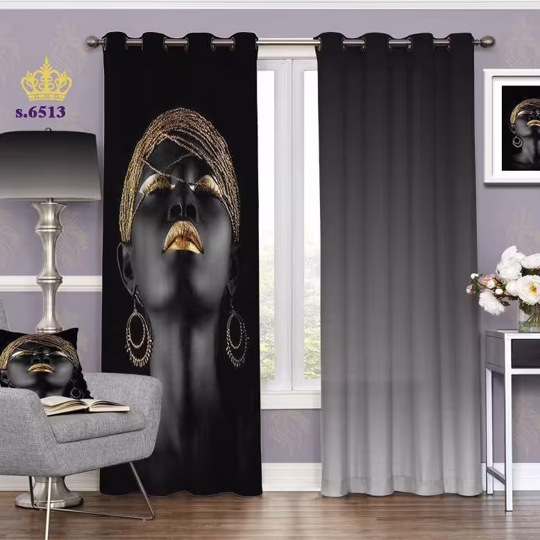 پرده پذیرایی دو قواره پانچ چهره طرح زن کد S6513