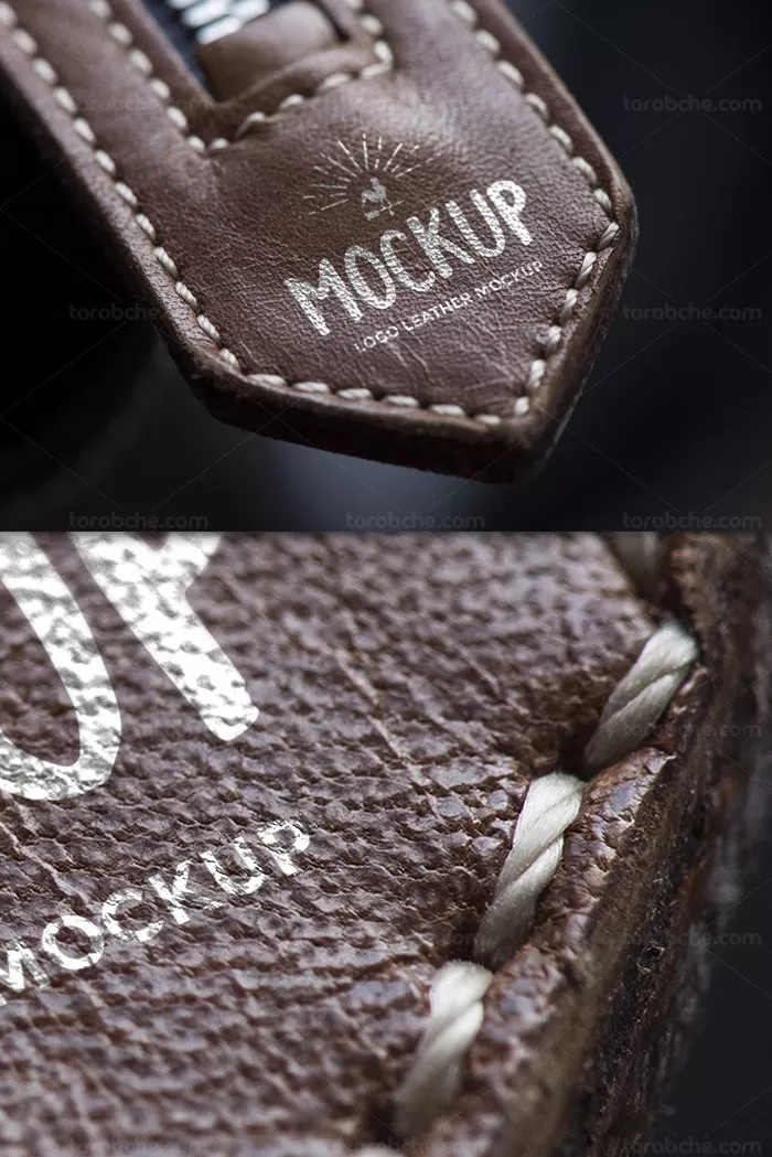 طرح لایه باز موکاپ لوگوی چرمی دوخته شده | گرافیک با طعم تربچه